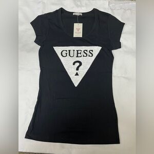 GUESS Jet Black T-Shirt with White Sequins Size S